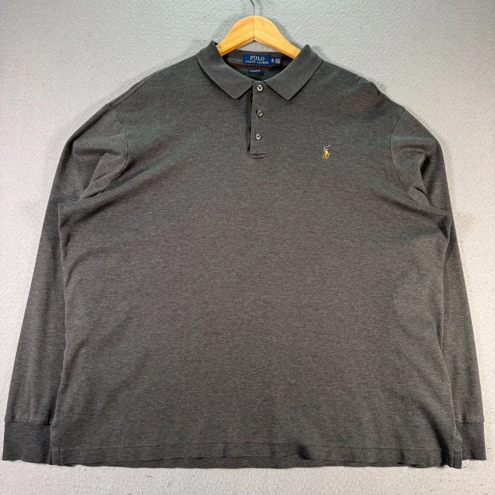 Polo Ralph Lauren Polo Shirt Long Sleeve Mens XL Classic Fit Gray‎ Pony Rugby